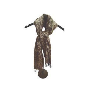 Pashmina Women's Scarf Gold Green Brown Paisley Fringe 27"/68" Jordon Y2K Soft